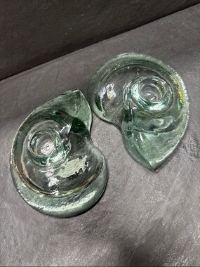 Pair of Green Glass Nautilus Shell candle holders f